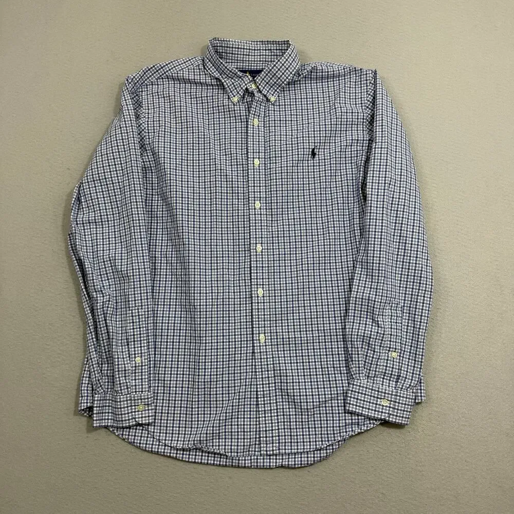 Polo Ralph Lauren Button Down Shirt Men's Extra Large Blue White Plaid Check
